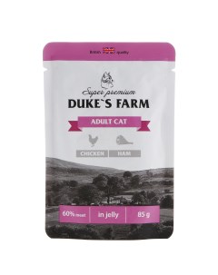 Влажный корм для кошек Adult курица с ветчиной 85г Duke's farm
