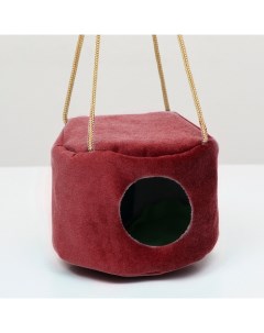Домик для грызуна подвесной круглый мебельная ткань флис бордовый 20х15 см Пижон