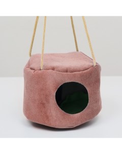 Домик для грызуна подвесной круглый мебельная ткань флис розовый 15х10 см Пижон