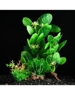 Искусственное растение для аквариума на платформе зелёное 18 см 2 шт Пижон аква