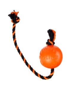 Апорт для собак мяч с канатом оранжевый 10 см Doglike