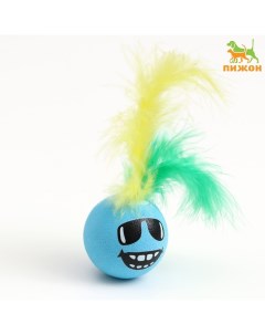 Игрушка для кошек Эмоции шарик с перьями голубой 5 см Пижон
