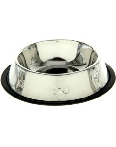 Одинарная миска для собак рельефная металл резина серебристый черный 0 24 л Vm