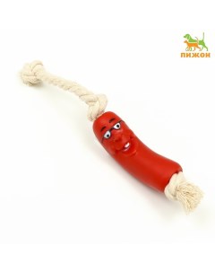 Игрушка для собак Сосиска в очках на верёвке 14 см Пижон