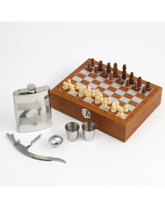 Набор 6 в 1 фляжка 8 oz воронка штопор 2 стопки шахматы Nobrand