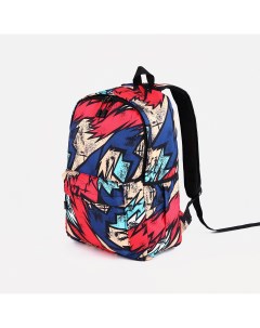 Рюкзак школьный из текстиля на молнии 3 кармана цвет красный синий Nobrand