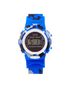 Часы наручные электронные детские d 4 см ремешок l 22 см синий камуфляж Nobrand