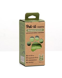Pet it пакеты для выгула собак 23х36 биоразлагаемые в рулоне с ручками упаковка 8рул по Nobrand