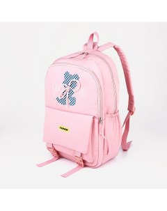 Рюкзак школьный из текстиля на молнии 3 кармана цвет розовый Nobrand