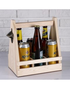 Ящик для пива 27 18 30 см с открывашкой под 6 бутылок деревянный Дарим красиво