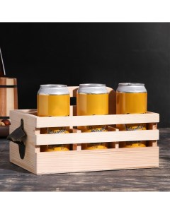 Ящик для пива 27 18 18 5 см с открывашкой под 6 бутылок деревянный Дарим красиво