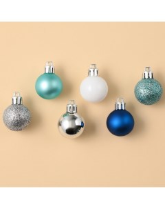 Ёлочные шары новогодние на новый год пластик d 3 см 16 шт цвета синий серебристый голубой и белый Зимнее волшебство