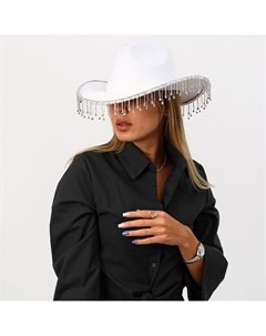 Шляпа ковбойская со стразами р 56 см цвет белый Страна карнавалия