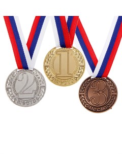 Медаль призовая 043 диам 4 см 1 место цвет зол с лентой Командор