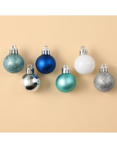 Ёлочные шары новогодние на новый год пластик d 3 см 28 шт цвета синий серебристый голубой и белый Зимнее волшебство