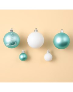 Ёлочные шары новогодние на новый год пластик d 3 и d 6 15 шт голубой и белый Зимнее волшебство