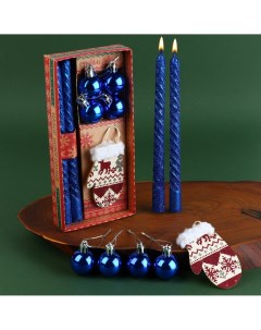Свечи столовые новогодние витые с декором Зимнее волшебство