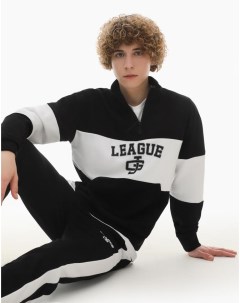 Чёрный свитшот oversize с воротником и принтом League для мальчика Gloria jeans