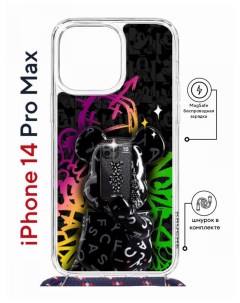 Чехол на iPhone 14 Pro Max MagSafe Kruche Print Микки Маус с магнитом со шнурком