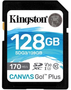 Карта памяти SDXC Canvas Go Plus Class 10 UHS I U3 170 90 Mb s 128GB Kingston