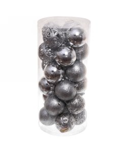 Набор шаров 8 см набор 24 шт Фактурный микс серебро Серпантин