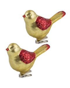 Набор елочных игрушек птичка 590896 7 см золотистый красный 2 шт Золотая сказка