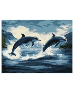 Картина по номерам на холсте Дельфины 40 50 см с акриловыми красками и кистями Три совы