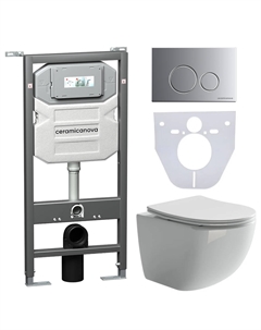 Комплект 4в1 Унитаз подвесной с сиденьем CN3009_1001M_1000 белый + Система инсталляции + кнопка Ceramica nova