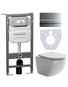 Комплект 4в1 Унитаз подвесной с сиденьем CN3009_1002M_1000 белый + Система инсталляции + кнопка Ceramica nova