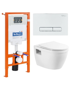 Комплект 3 в 1 Унитаз подвесной с сиденьем LOTO BB070CHR/SC + Система инсталляции BB002-80 с кнопкой смыва BB018-GV-BI белый Belbagno