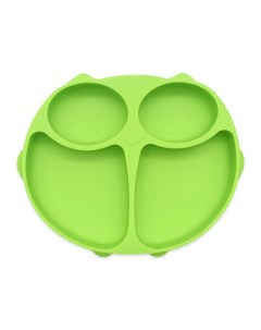 Детская силиконовая тарелка с крышкой Сова зеленый Aiden-kids