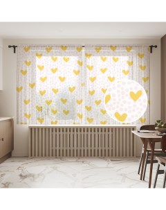 Тюль для кухни и спальни Желтые сердечки 145х180см 2 полотна Joyarty