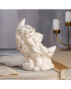 Статуэтка Ангел на месяце белая золото 16х10х20 см Керамика ручной работы