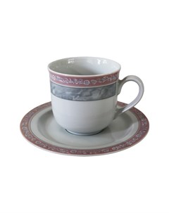 Чашка с блюдцем Яна 130 мм Серый мрамор с розовым кантом Thun
