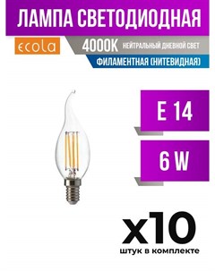 Лампа филаментная нитевидная E14 6W 4000K прозрачная арт 617378 10 шт Ecola