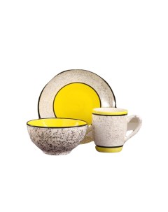 Набор посуды Алладин керамика желтый 3 предмета салатник 700 мл тарелка 20 см круж Керамика ручной работы