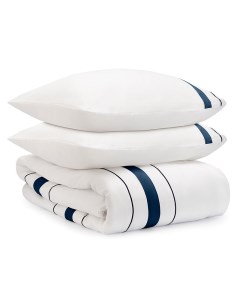 Комплект постельного белья из сатина белого цвета с синим кантом Essential Tkano
