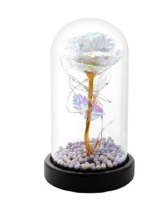 Декоративный светильник Роза белая в куполе с LED гирляндой и шариками RK_01b Nobrand
