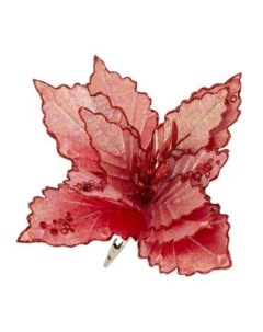 Красный блестящий цветок из полиэстера на клипсе арт 81692 Презент Феникс