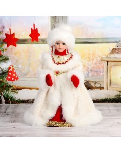 Новогодняя фигурка Снегурочка шик в бело красной шубке 4316786 1 шт Зимнее волшебство