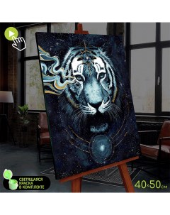 Картина по номерам со светящейся краской Тигр на черном фоне FHR0585 Molly