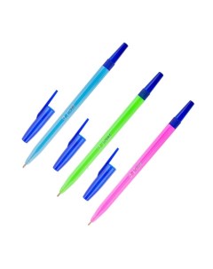 Ручка шариковая 049 синяя 1 0мм флуоресцент корпус в ассортим РШ01 25шт Стамм