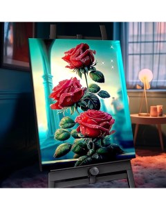 Картина по номерам с кристаллами из хрусталя Бордовые розы SHR0552 Флюид
