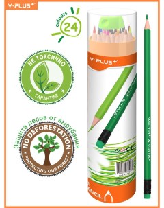 Стираемые карандаши цветные с ластиком TC 180210 24 цвета Y-plus