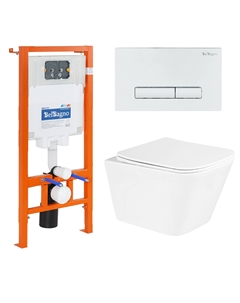 Комплект 3 в 1 Унитаз подвесной с сиденьем DUE BB3103CHR/SC + Система инсталляции BB002-80 с кнопкой смыва BB018-GV-BI белый Belbagno