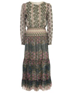 Платье шелковое с принтом Saloni