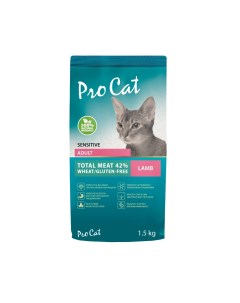 Корм для кошек с чувствительным пищеварением ягненок сух 1 5кг Pro cat
