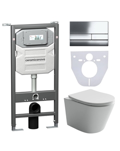 Комплект 4в1 Унитаз подвесной с сиденьем CN6000_1002CH_1000 белый + Система инсталляции + кнопка Ceramica nova