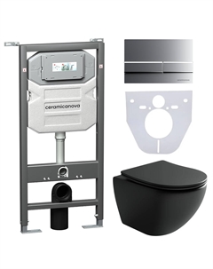 Комплект 4в1 Унитаз подвесной с сиденьем CN4002MB_1002M_1000 черный + Система инсталляции + кнопка Ceramica nova