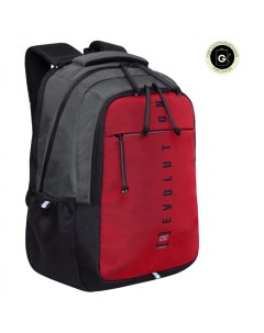 Рюкзак школьный 31x42x22см 3 отделения 3 кармана серый красный Grizzly